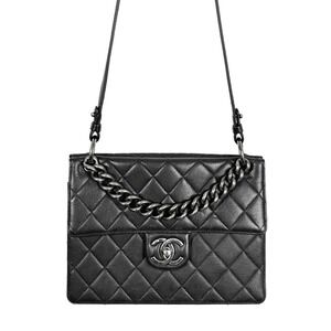 Chanel Black Caviar Leather Flap Bag Silver Chain Shoulder